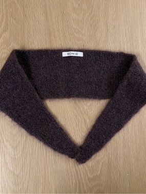 Rowie the Label Off-the-Shoulder Fuzzy Knit Sweater in Deep Brown